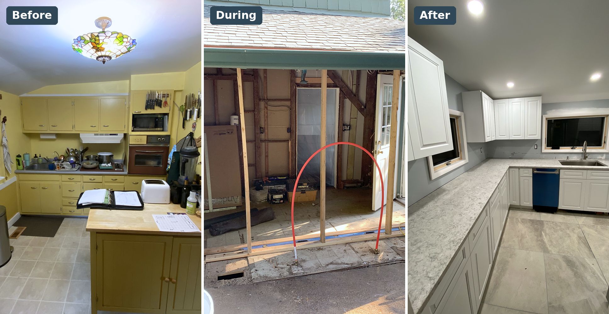 Port Jefferson · Kitchen addition and remodel before and after